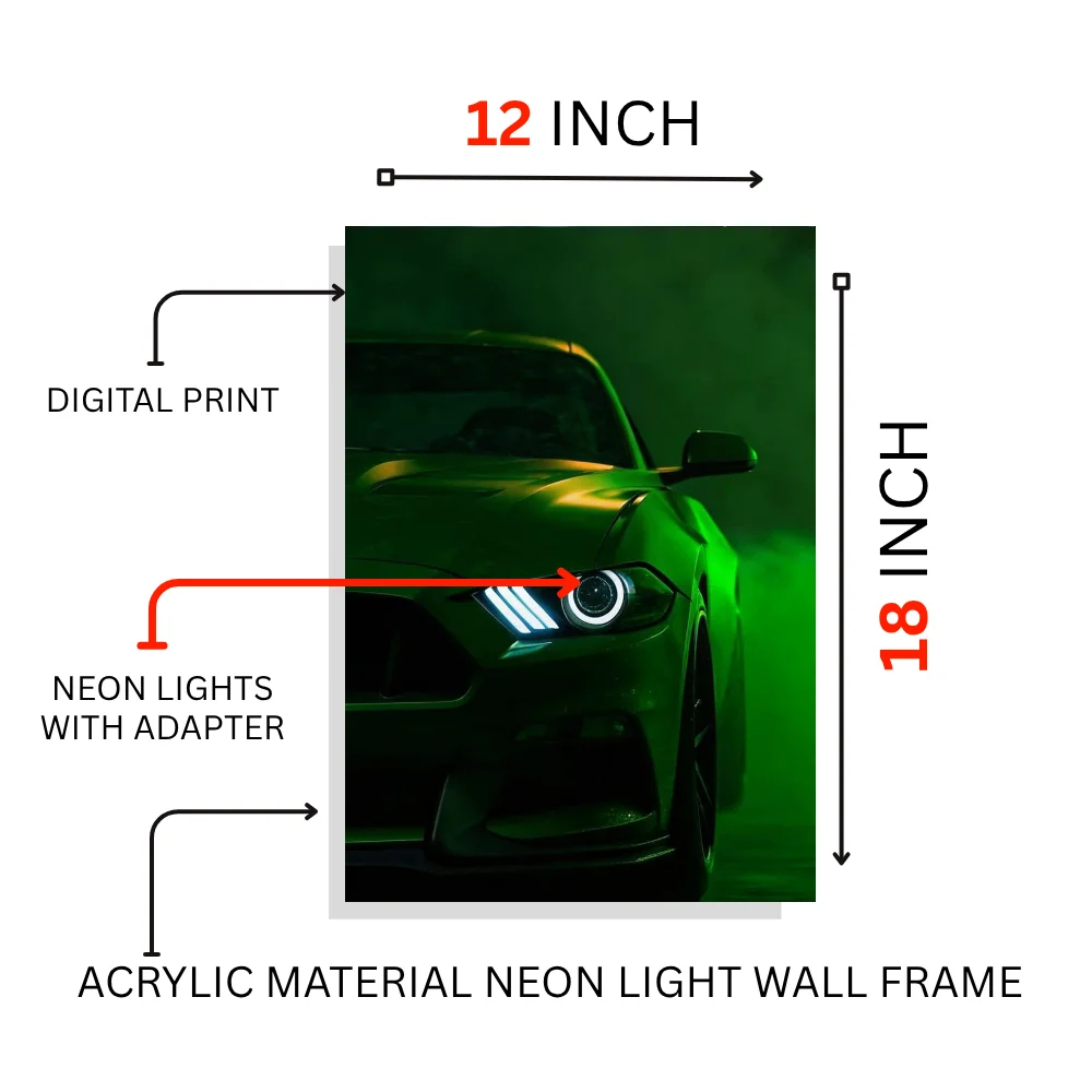 Djane Studio Neon Wall Frame | Acrylic Neon Car Frame for Living Room, Bedroom, Office & Gaming Room | Modern Home Décor | Pack of 1 | Size 12x18 Inch